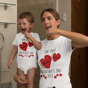 Personalised Parent &amp; Baby Onesie &amp; T-Shirt VALENTINE ❤️ Set