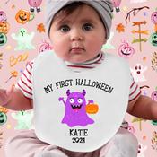 Personalised Baby Bib - My First Halloween - Little Monsters image