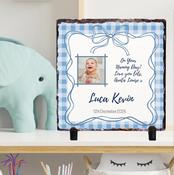 Personalised Naming Day Slate for Boys - Gingham Bow with Photo