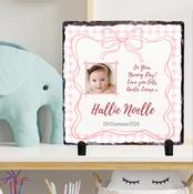 Personalised Naming Day Slate for Girls - Gingham Bow with Photo