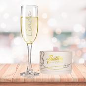 'Pink-ing of You' Gift Set - Personalised Fine Glass Champagne Flute &amp; Butlers Powder Puff Chocolates -  Irish