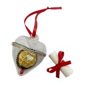 Glass Heart with Bow, Scroll &amp; Chocolate - Write your heartfelt message