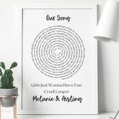 Personalised Framed Print - Our Song - Lyrics Spiral