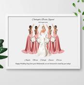 Personalised Framed Print of Bridal Party with Dresses - 4 to 6 Bridesmaids