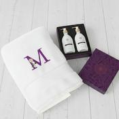 Personalised Gift Set - Luxury Bath Towel with Initial and Tipperary Hand Care Gift Set