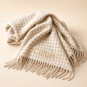 Personalised Foxford Fawn Gingham Lambswool Baby Blanket