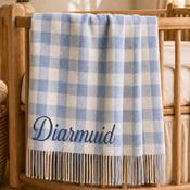Personalised Foxford Baby Blanket - Gentle Blue &amp; Cream Check