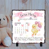 Personalised Naming Day Slate for Girls - Duck