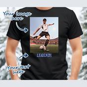 Personalised Men's Adult T-shirt for Any Occasion with Caricature Cartoon Effect - Upload Your Own Image &amp; Text image