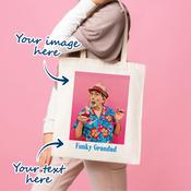 Personalised Tote Bag for Any Occasion with Caricature Cartoon Effect - Upload Your Own Image &amp; Text