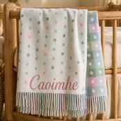 Personalised Foxford Baby Blanket - Multi Coloured Spot Pastel