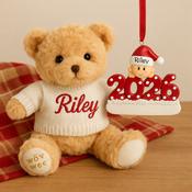 Personalised Gift Set - Bailey Bear and Christmas Ornament - 2026 Red