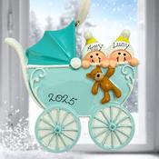 Personalised Twin Baby Carriage Ornament - NEW