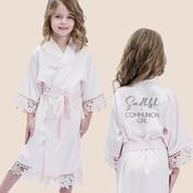 Personalised Satin Communion Girl Robe - Oyster White - NEW for 2026