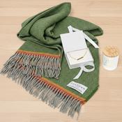 Luxury IRISH Gift Set - Foxford Barrow Green Cashmere Throw, Grá Necklace &amp; Beautifully Scented Candle