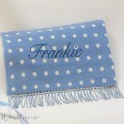 Personalised Foxford Baby Blanket - Gentle Blue &amp; White Spot