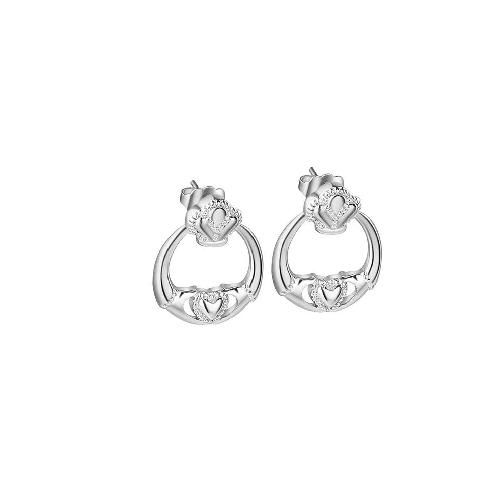 Newbridge Silverware Claddagh Earrings Silver Plated Traditional Irish Gift with Heart Crown Hands Design Sparkling Stones