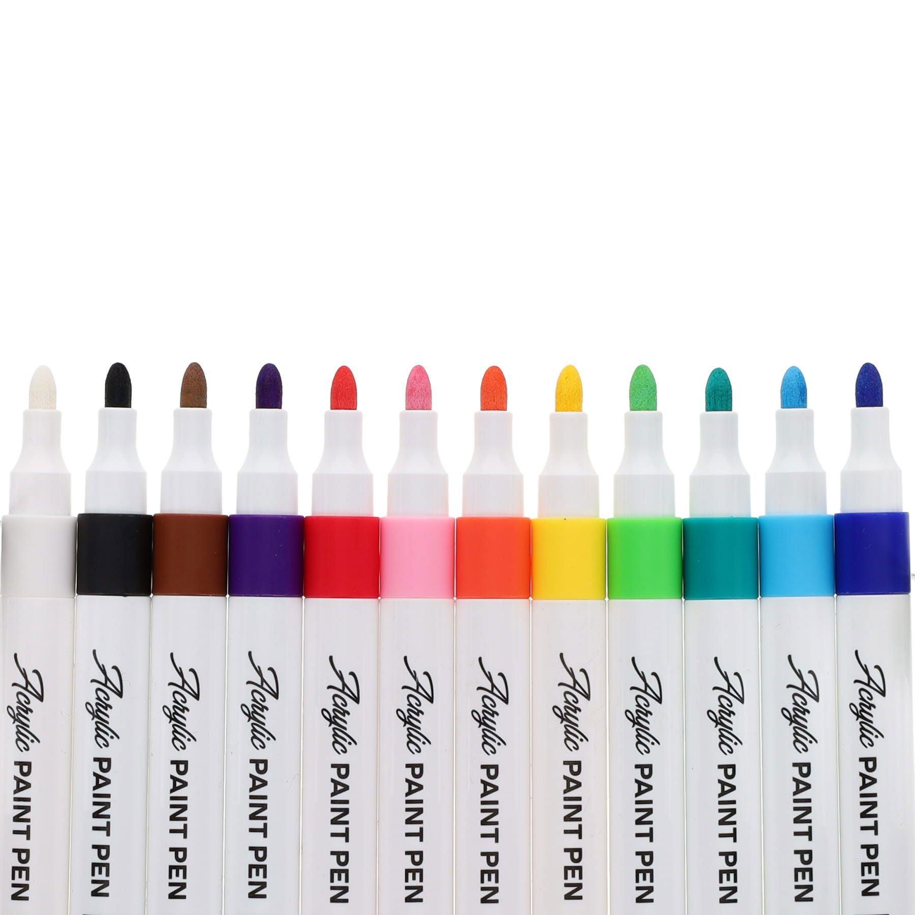 ICON Acrylic Paint Pens - Pack of 12 - Permanent, Odourless, Water-Proof & Quick-Dry