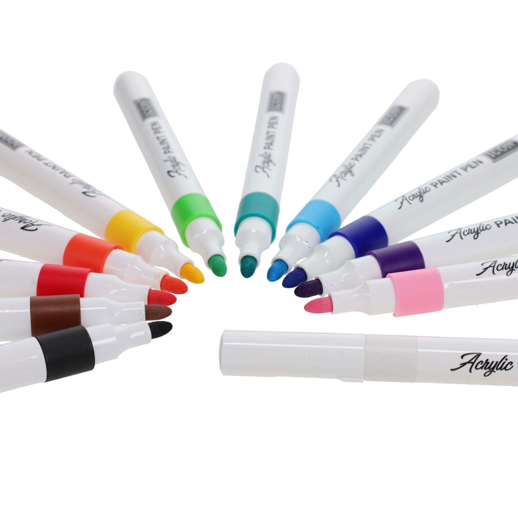 ICON Acrylic Paint Pens - Pack of 12 - Permanent, Odourless, Water-Proof & Quick-Dry