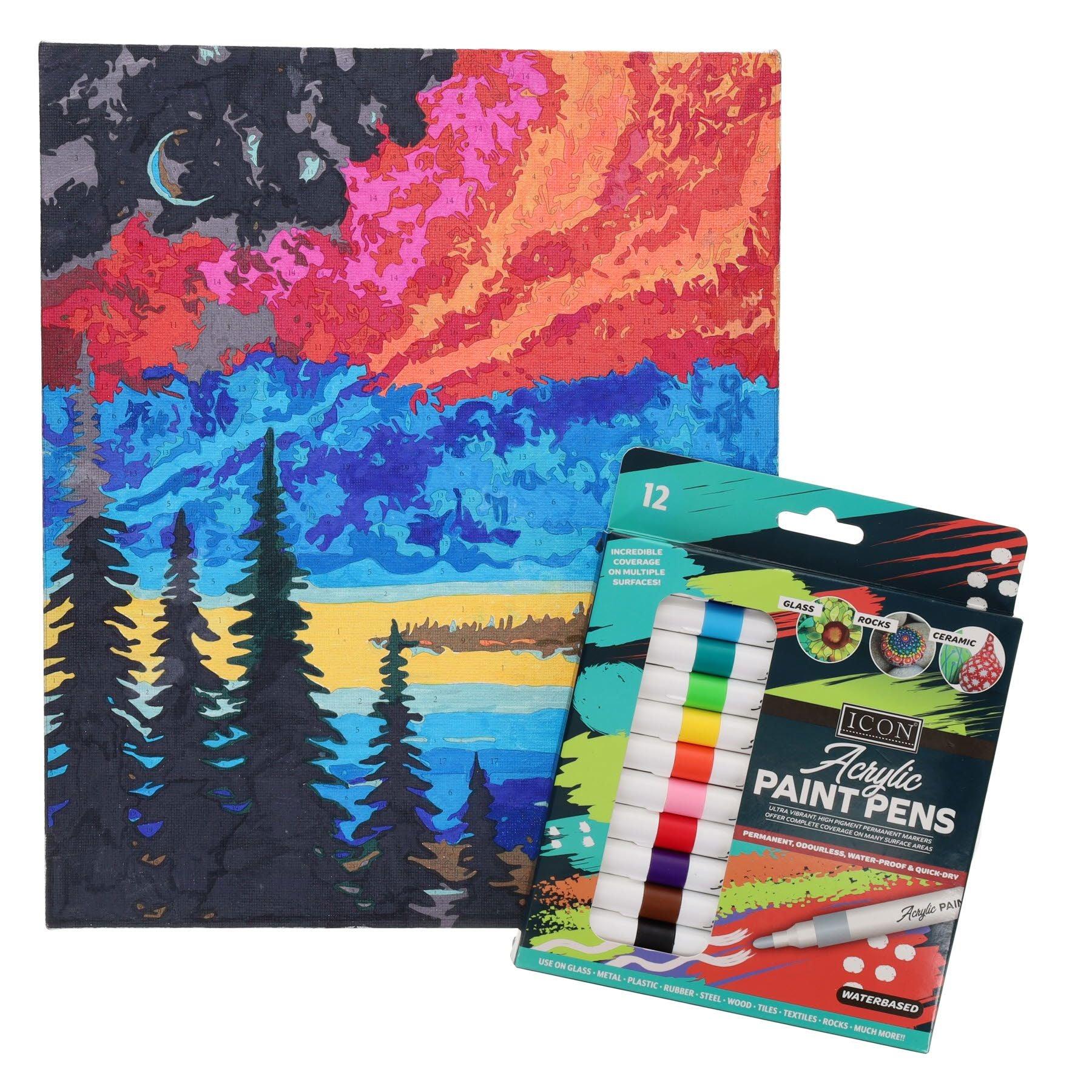 ICON Acrylic Paint Pens - Pack of 12 - Permanent, Odourless, Water-Proof & Quick-Dry