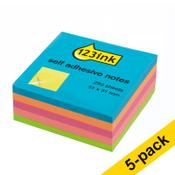 123ink neon mix mini cube self-adhesive notes, 250 sheets, 51mm x 51mm (5-pack) image