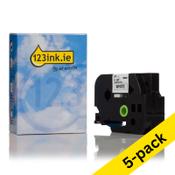 123ink version replaces Brother TZe-253 blue on white tape, 24mm | 5-pack image
