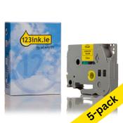 123ink version replaces Brother TZe-631 black on yellow tape, 12mm | 5-pack image