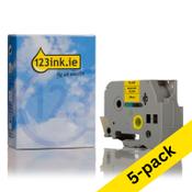 123ink version replaces Brother TZe-651 black on yellow tape, 24mm | 5-pack image
