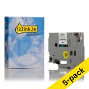 123ink version replaces Brother TZe-S121 extra adhesive black on transparent tape, 9mm | 5-pack image