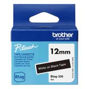 Brother Btag-335 non-laminated white on black tape, 12mm (original Brother)