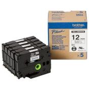 Brother HGe-231V5 high-resolution black on white tape, 12mm (original Brother) | 5-pack image