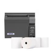 Epson TM-T70II receipt printer bundle with 123ink thermal white cash register roll 80mm x 80mm x 12mm (5-pack) image