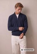 Fynch Hatton 1/4 zip Knit Navy /Brown Trim