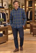 Fynch Hatton COTTON SHIRT WITH CHECK PATTERN AND BUTTON-DOWN COLLAR Navy Green  / Red image