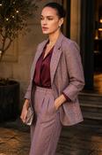 Burgundy Check Blazer with Rouched Sleeves