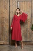Red occasion dress with chiffon cape and overlay image