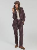 brown straight leg trousers with stripes in fuchsia and navy blue image