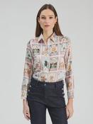 Polyester shirt with vintage inspired illustrated playing card print image