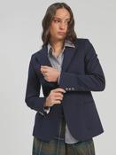 Plain navy classic fit blazer with patterned buttons image