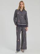 Straight leg trousers with geometric print on navy background image