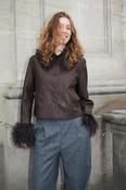 Leather look jacket in chocolate brown with fur collar and cuffs
