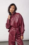 Berry red Pleather cowl neck blouse with belt image