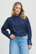 Dark blue blouse with sparkling sequinned cuffs image