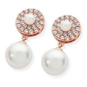 Rose Gold Pave Circle With Drop Pearl Earrings image