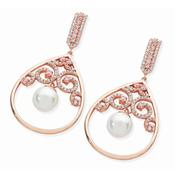 Rose Gold Ornate Swirl Pink Cz Drop Earrings image
