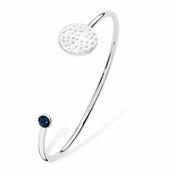 Silver Open Bangle with Hammered Disc and Sapphire image