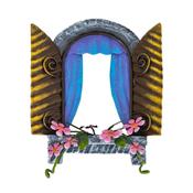 Fairy Kingdom Window Blue Curtains &amp; Pink Flowers image