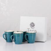 Tara Pottery Set of 4 Mugs Ridges Teal Reactive image