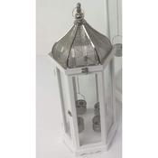 White Wooden Lantern with Metal Top Hex H75cm image