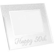 Silver Glitter Happy 50th Frame 4x6in image